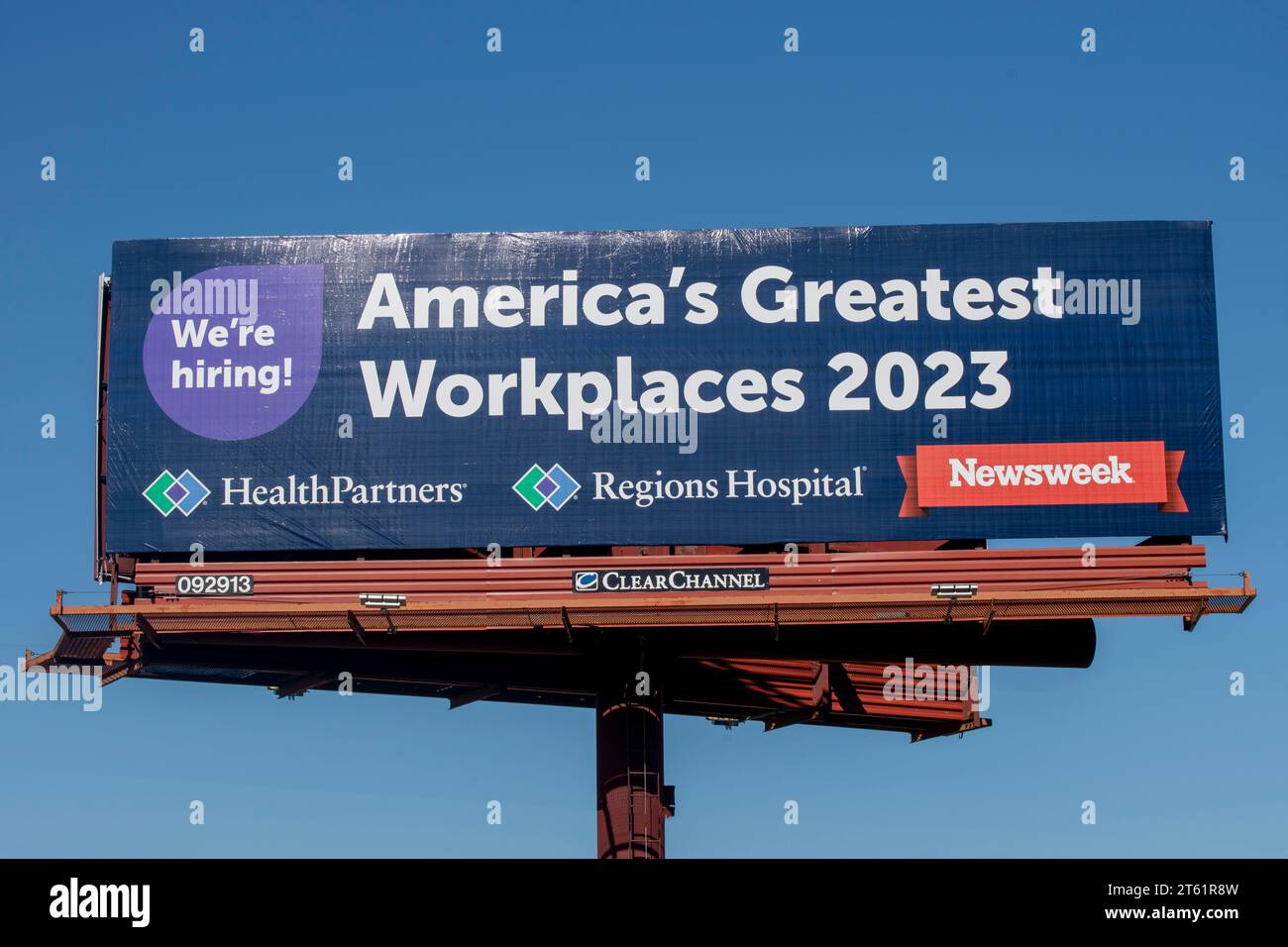 St. Paul, Minnesota. Signe d'embauche par Health Partners et publicité pour America's Greatest Workplace. Banque D'Images