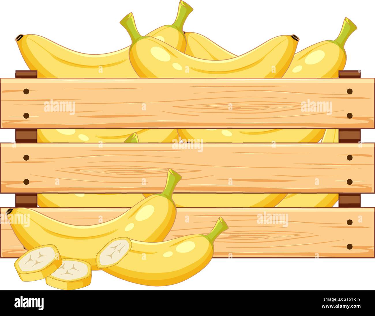 Illustration colorée de dessin animé d'une caisse remplie de bananes mûres Illustration de Vecteur