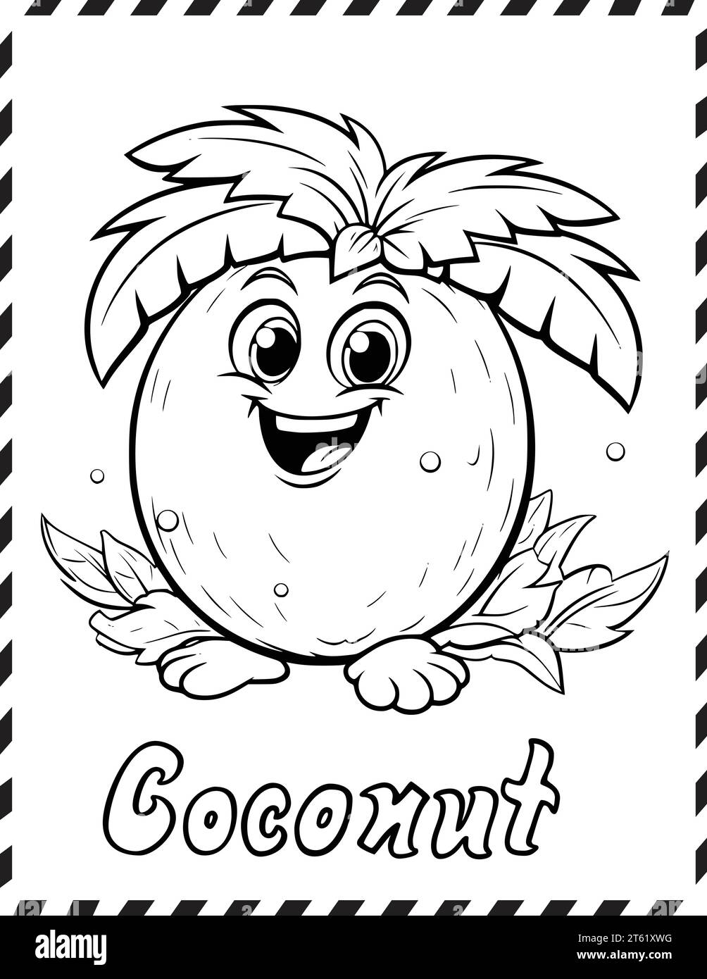 Page de coloriage de noix de coco pour les enfants Illustration de Vecteur