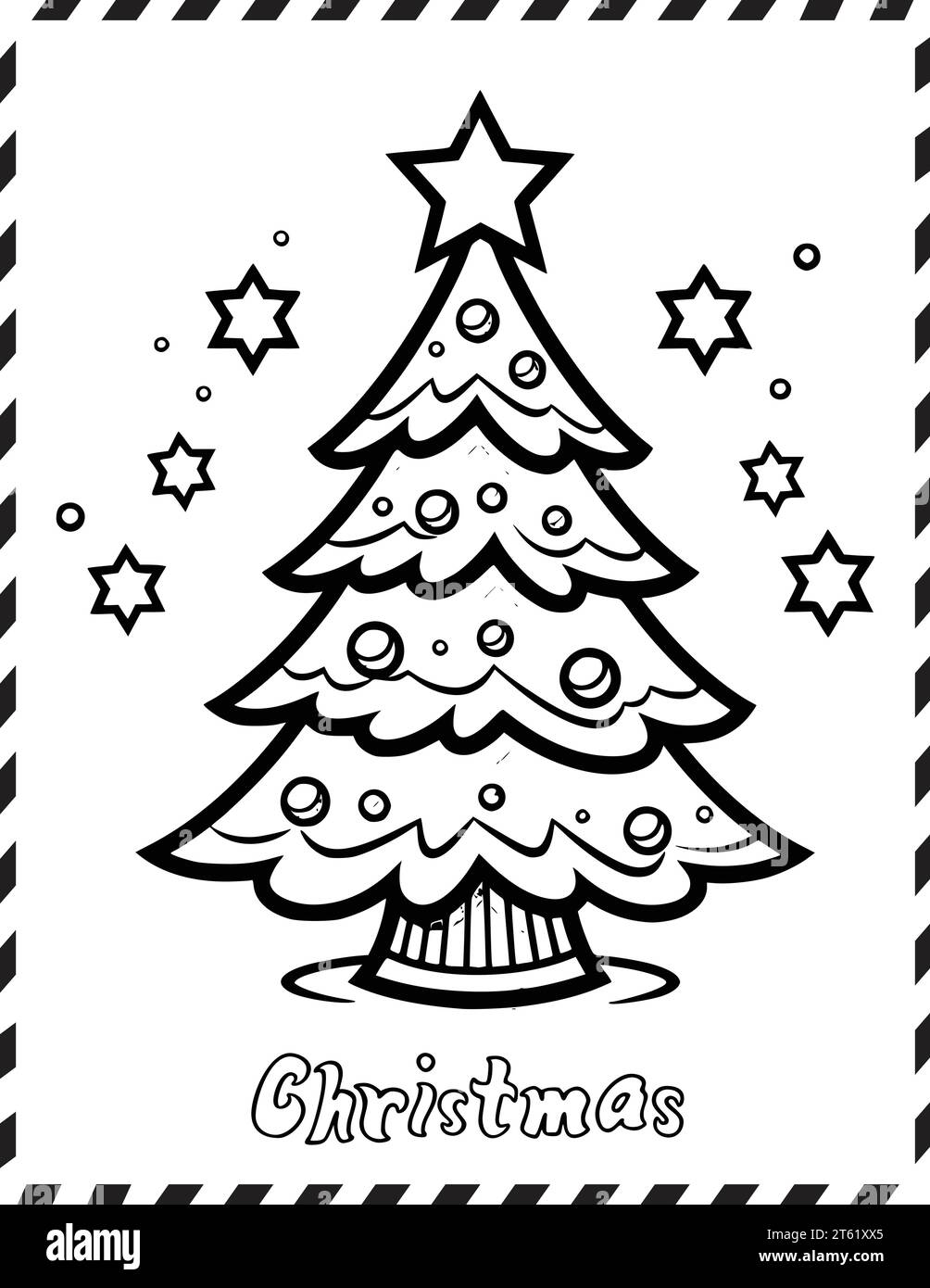 Page de coloriage d'arbre de Noël pour les enfants Image Vectorielle