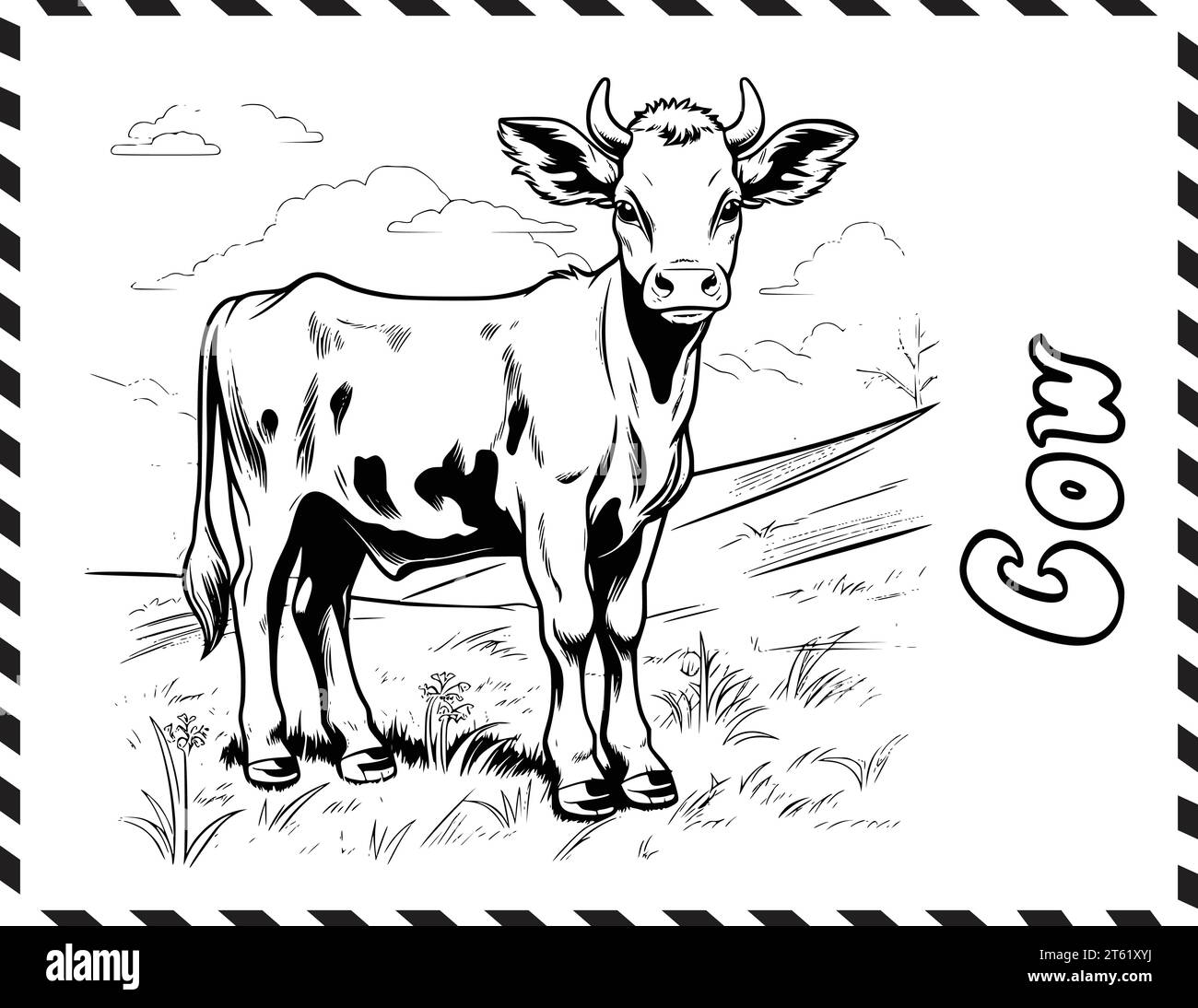 Page de coloriage de vache pour les enfants Illustration de Vecteur