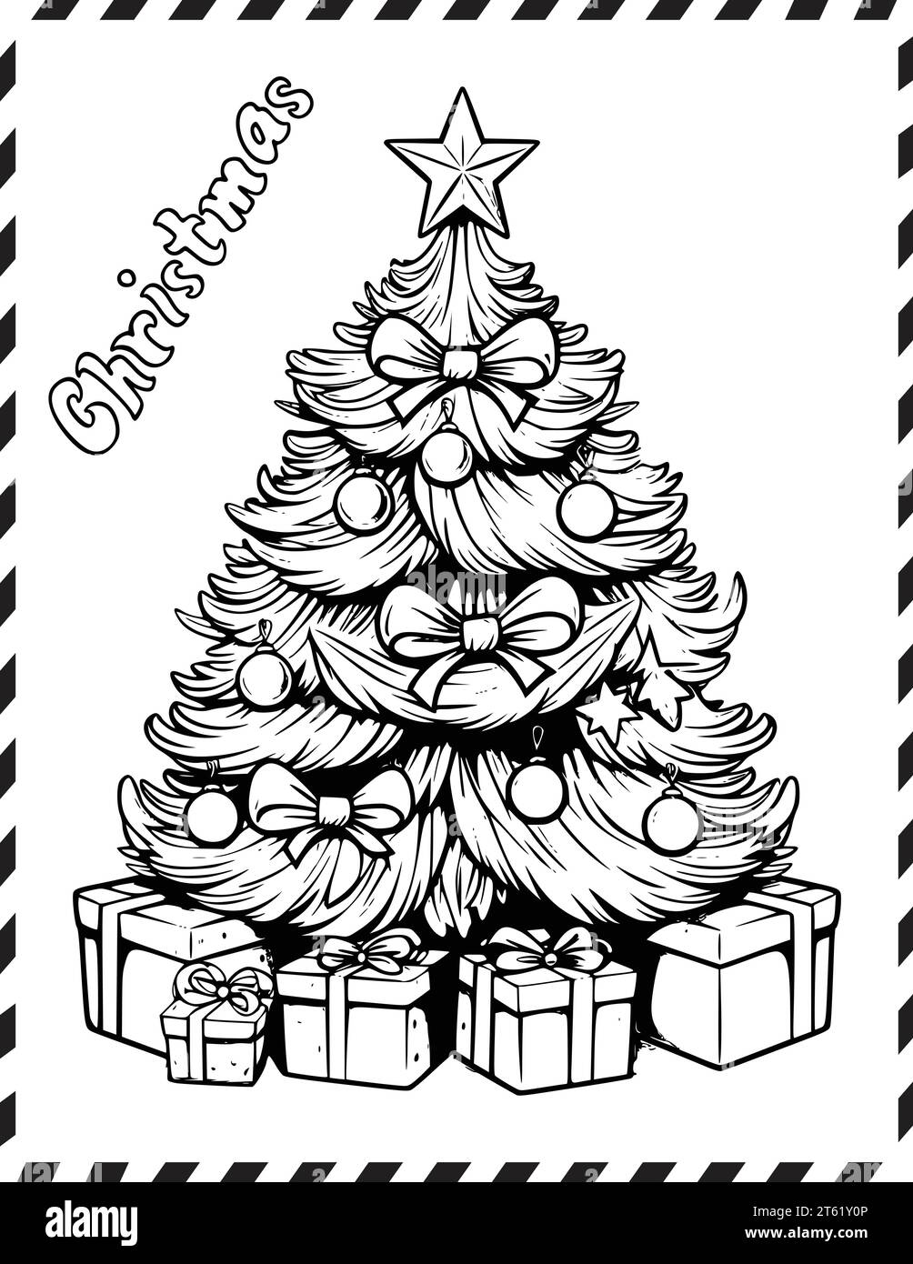 Page de coloriage d'arbre de Noël pour les enfants Image Vectorielle