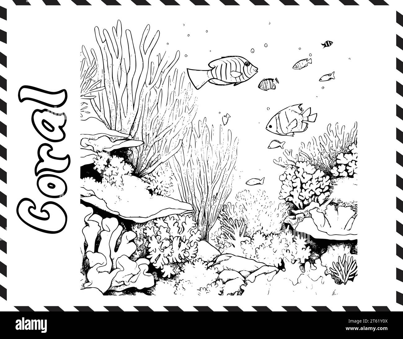 Dessin de page de coloriage de récif de corail pour les enfants Illustration de Vecteur