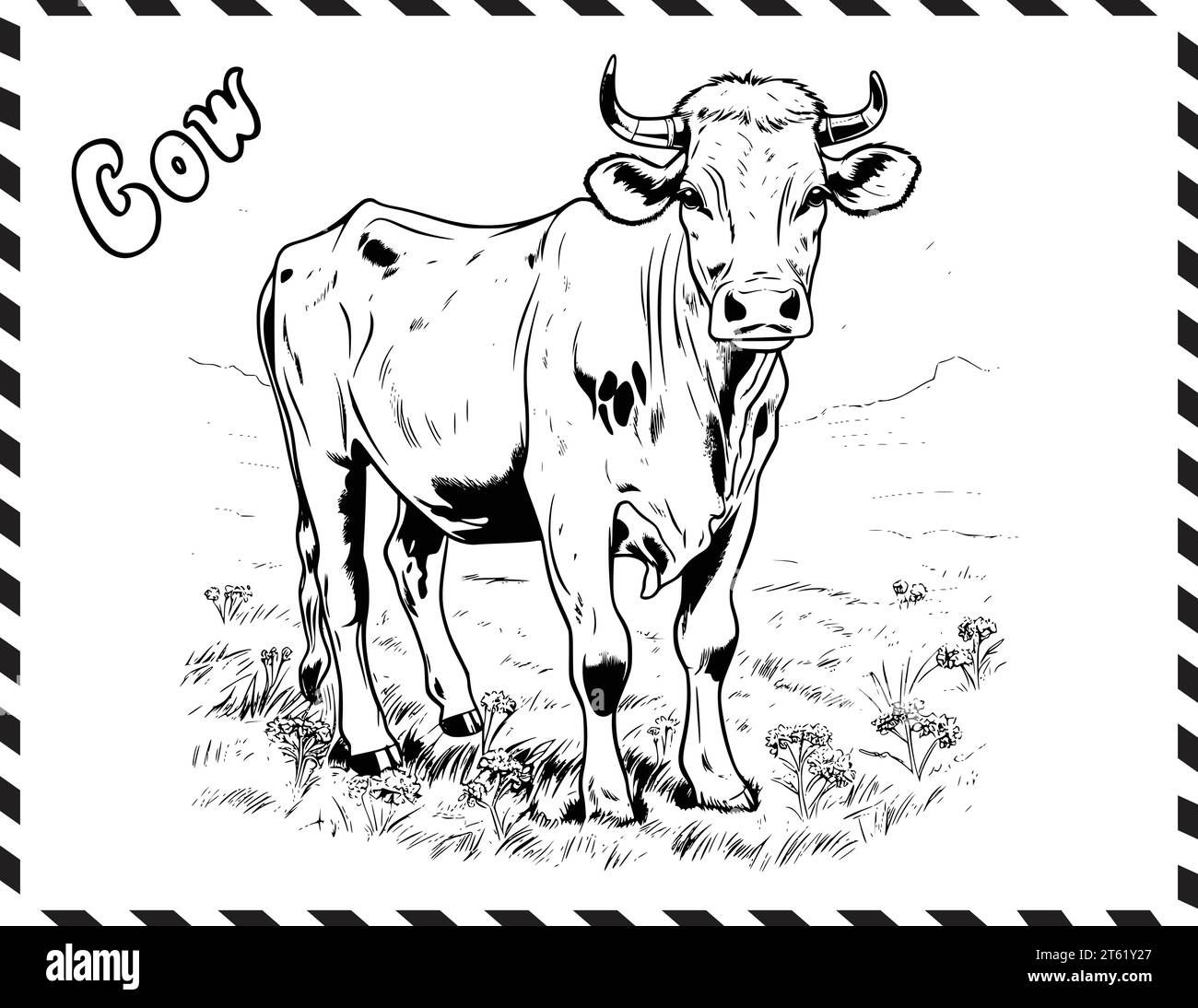 Page de coloriage de vache pour les enfants Illustration de Vecteur