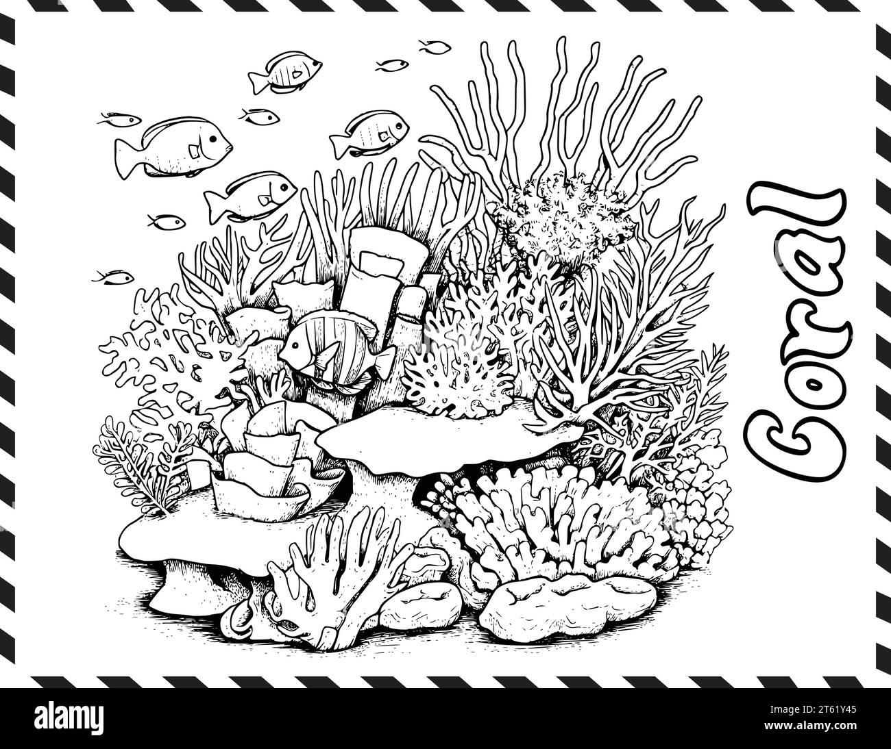 Dessin de page de coloriage de récif de corail pour les enfants Illustration de Vecteur