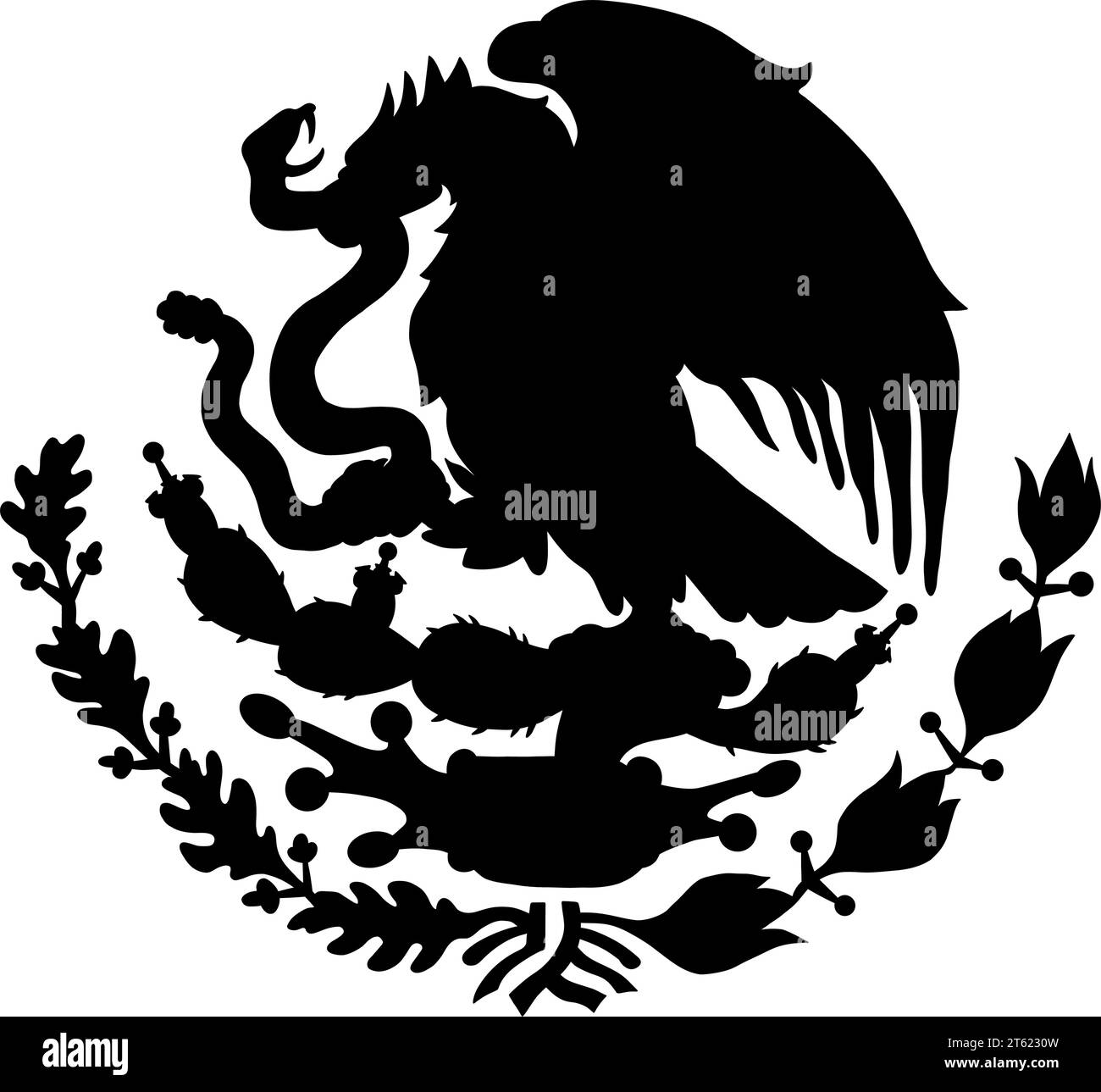Emblème du drapeau mexicain Silhouette noire. Armoiries mexicaines avec aigle. Illustration vectorielle. Illustration de Vecteur