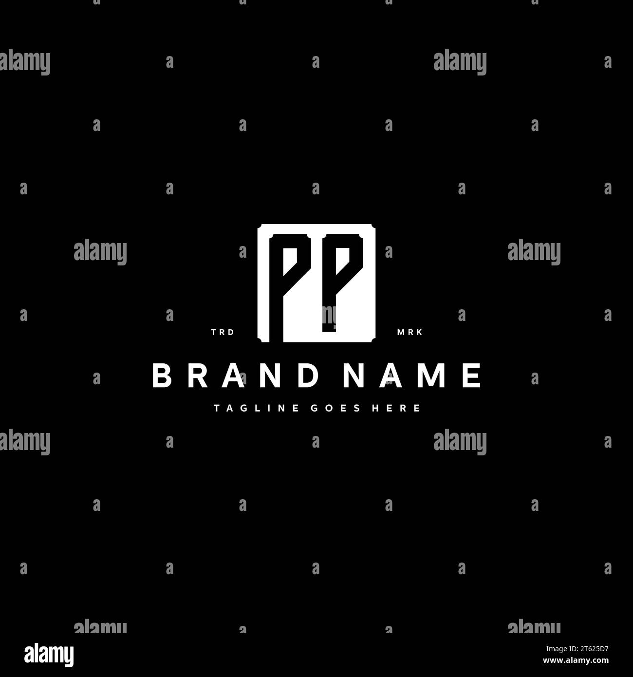 Initiales de logo monogramme PP avec forme rectangulaire carrée isolée sur fond noir initiales vecteur modèle graphique Illustration de Vecteur