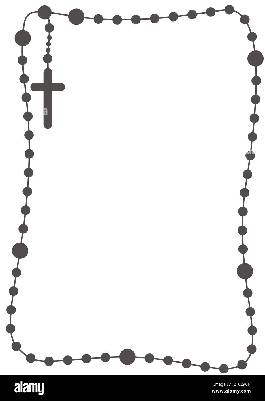 Cadre de perles de rosaire avec espace de copie pour le texte. Chaîne et croix. Religion symbole catholique chrétien. Contour de silhouette vectorielle. Illustration de Vecteur