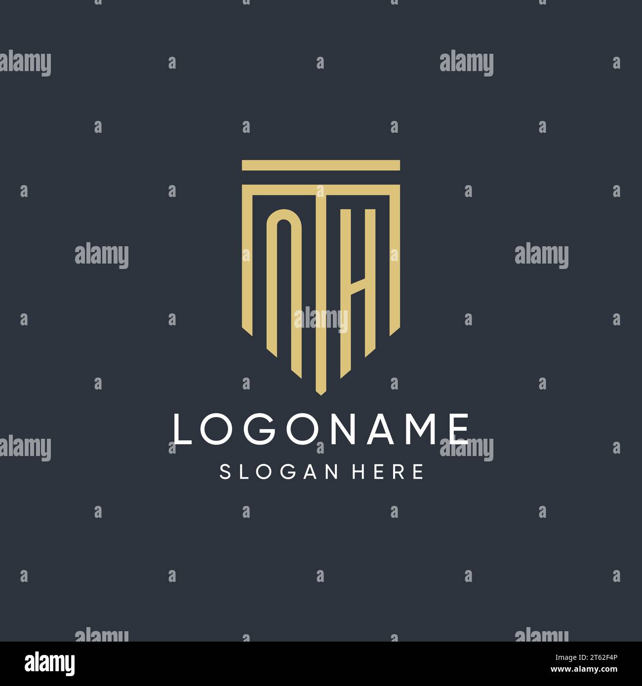 Monogramme NH avec graphique vectoriel de conception de forme de bouclier moderne et de luxe Illustration de Vecteur