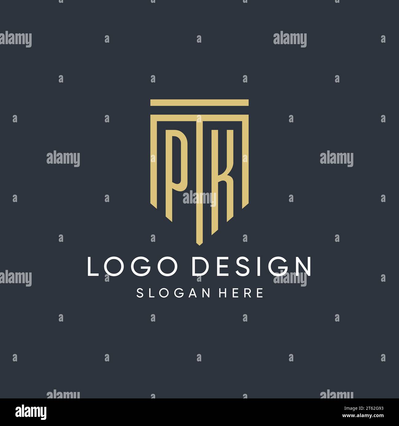Monogramme PK avec graphique vectoriel de conception de forme de bouclier moderne et de luxe Illustration de Vecteur