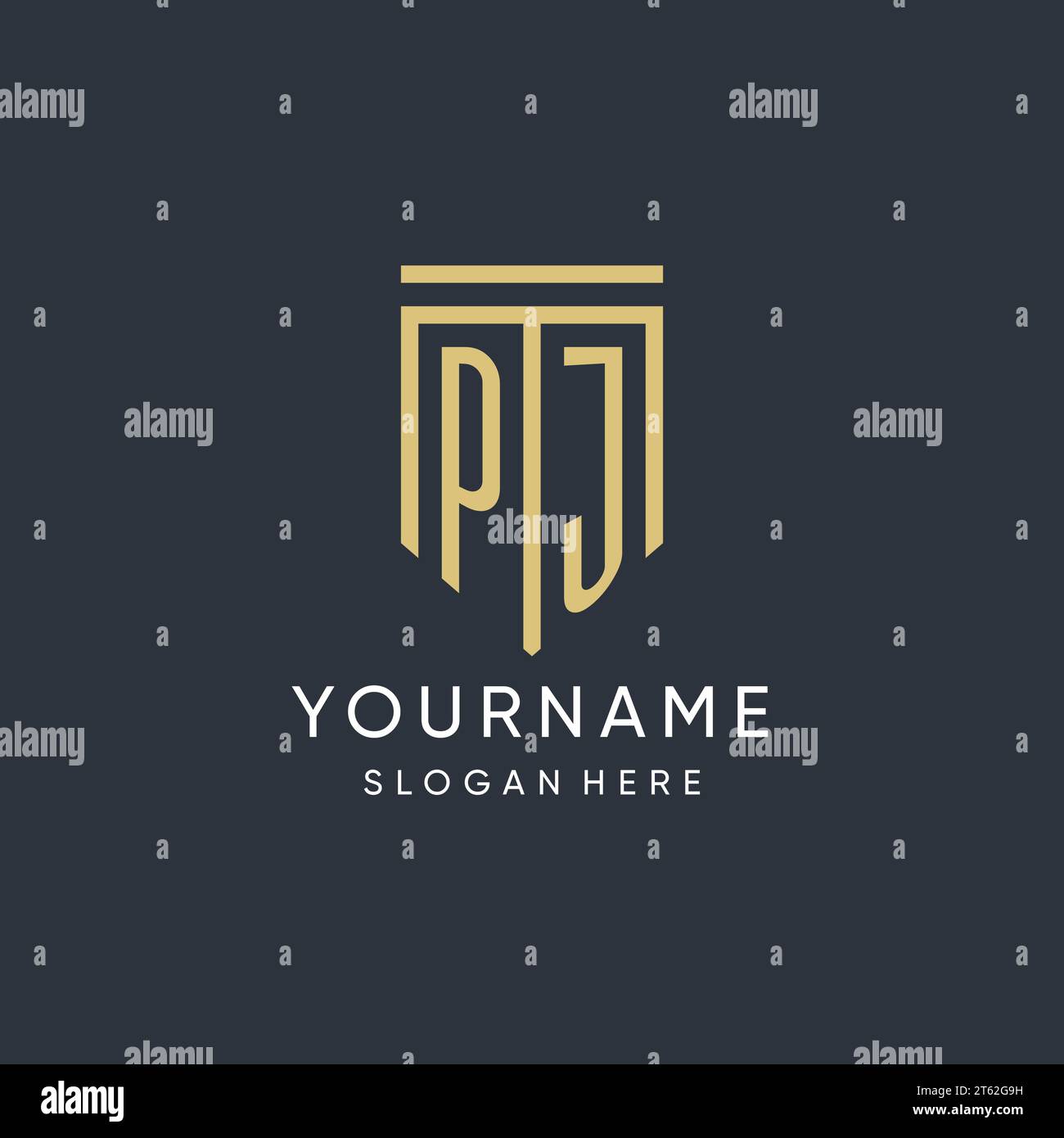 Monogramme PJ avec un graphique vectoriel de conception de forme de bouclier moderne et de luxe Illustration de Vecteur