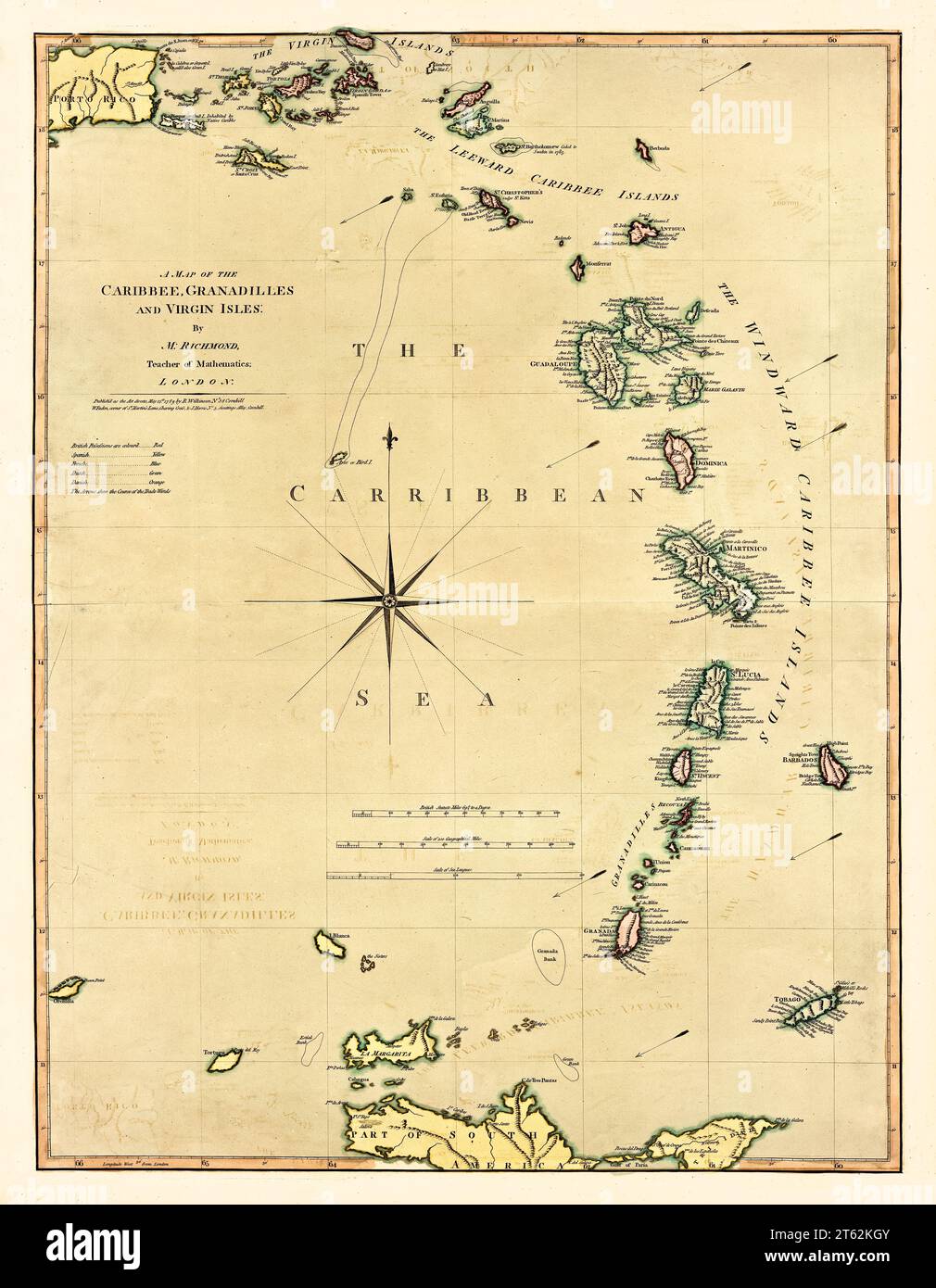 Ancienne carte des Grenadines et des Petites Antilles. Par Richmond, Faden, Harris et Wilkinson, publ. À Londres, 1789 Banque D'Images