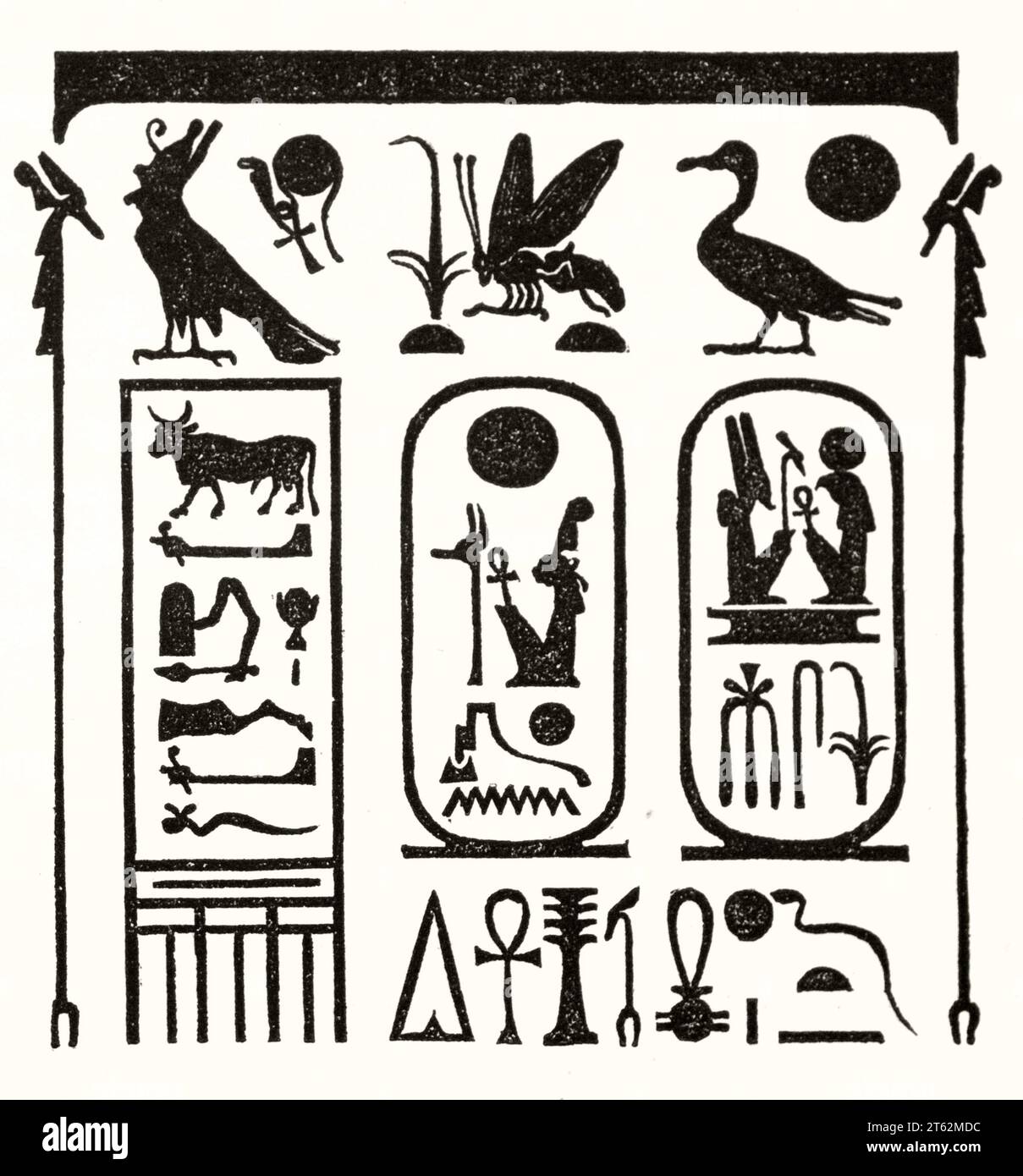 Détail de Abydos King List, trouvé dans le temple de Seti, Egypte. Par auteur non identifié, publ. Sur magasin pittoresque, Paris, 1849 Banque D'Images