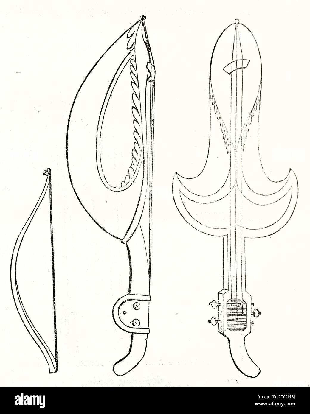 Vieille illustration d'un violone indien. Par auteur non identifié, publ. Sur magasin pittoresque, Paris, 1849 Banque D'Images