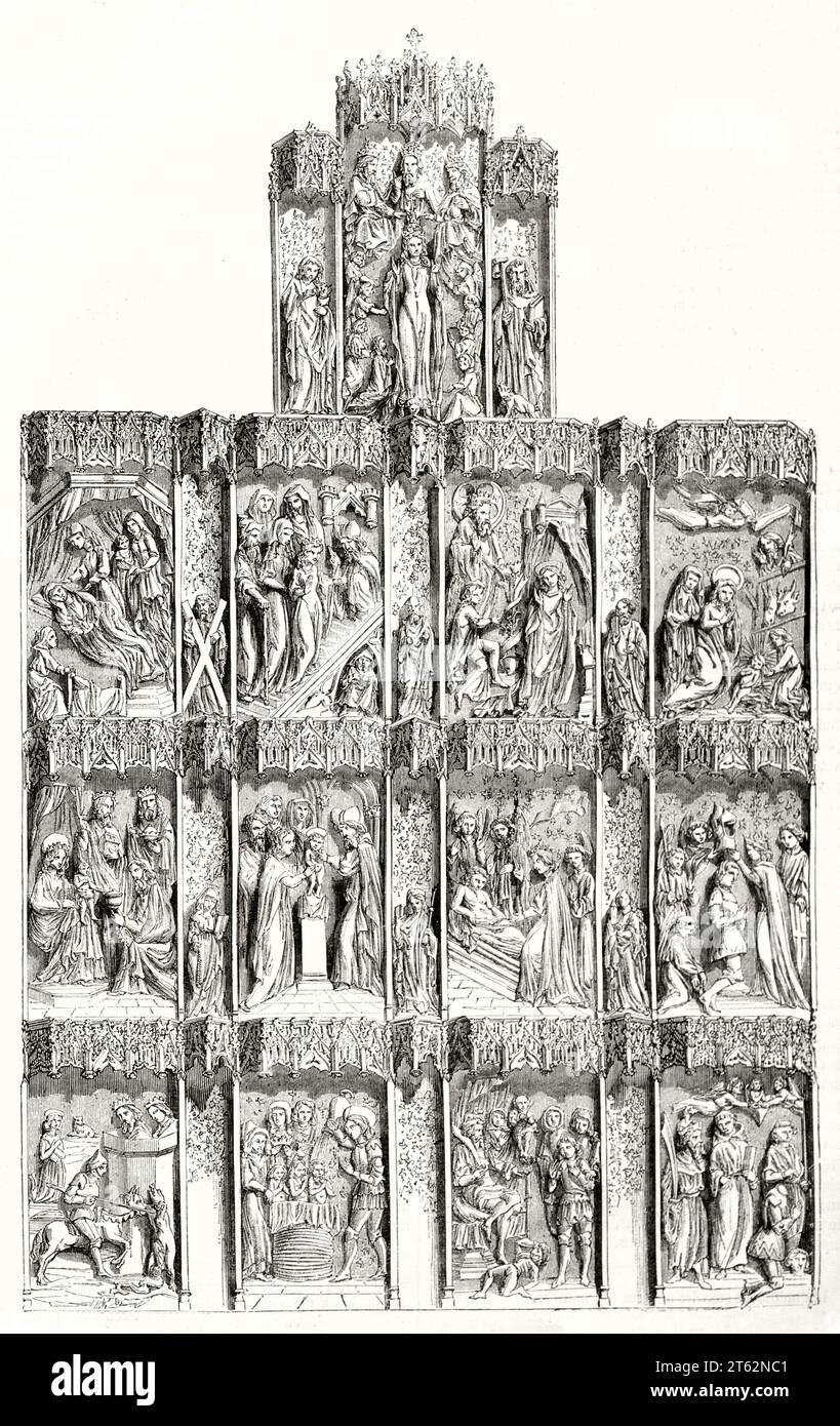 Reproduction gravée d'un bas-relief dans l'église de la celle, Eure, France. Par auteur non identifié, publ. Sur magasin pittoresque, Paris, 1849 Banque D'Images
