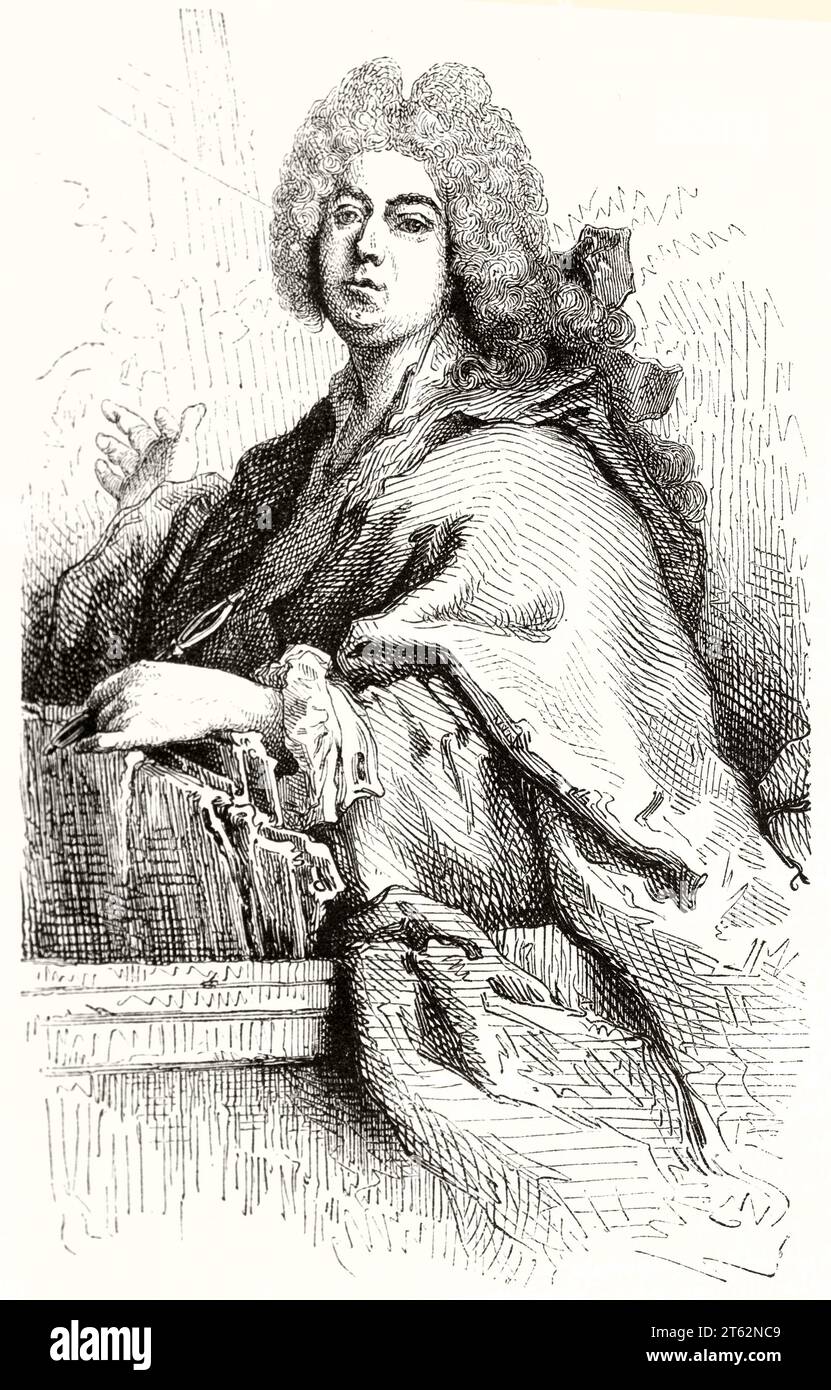 Reproduction gravée de l'autoportrait de Nicolas de Largillière (1656 - 1746, peintre français). Publ. Sur magasin pittoresque, Paris, 1849 Banque D'Images
