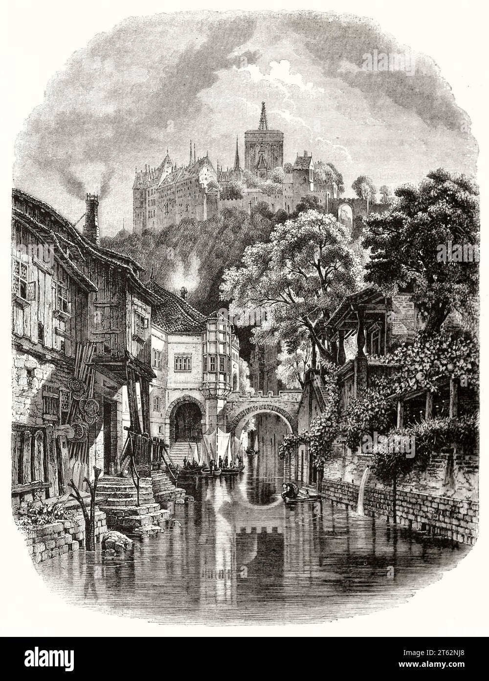 Vue ancienne de Meissen, Allemagne. Par Freeman et Quaterly, publ. Sur magasin pittoresque, Paris, 1849 Banque D'Images