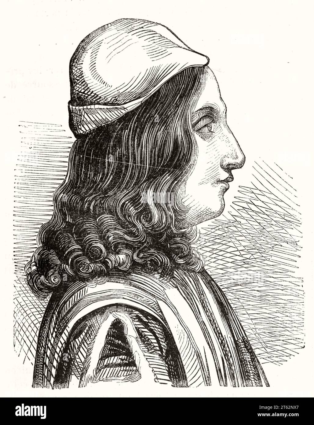 Portrait de Giovanni Pico della Mirandola (1463 – 1494) philosophe italien. Par auteur non identifié, publ. Sur magasin pittoresque, Paris, 1849 Banque D'Images