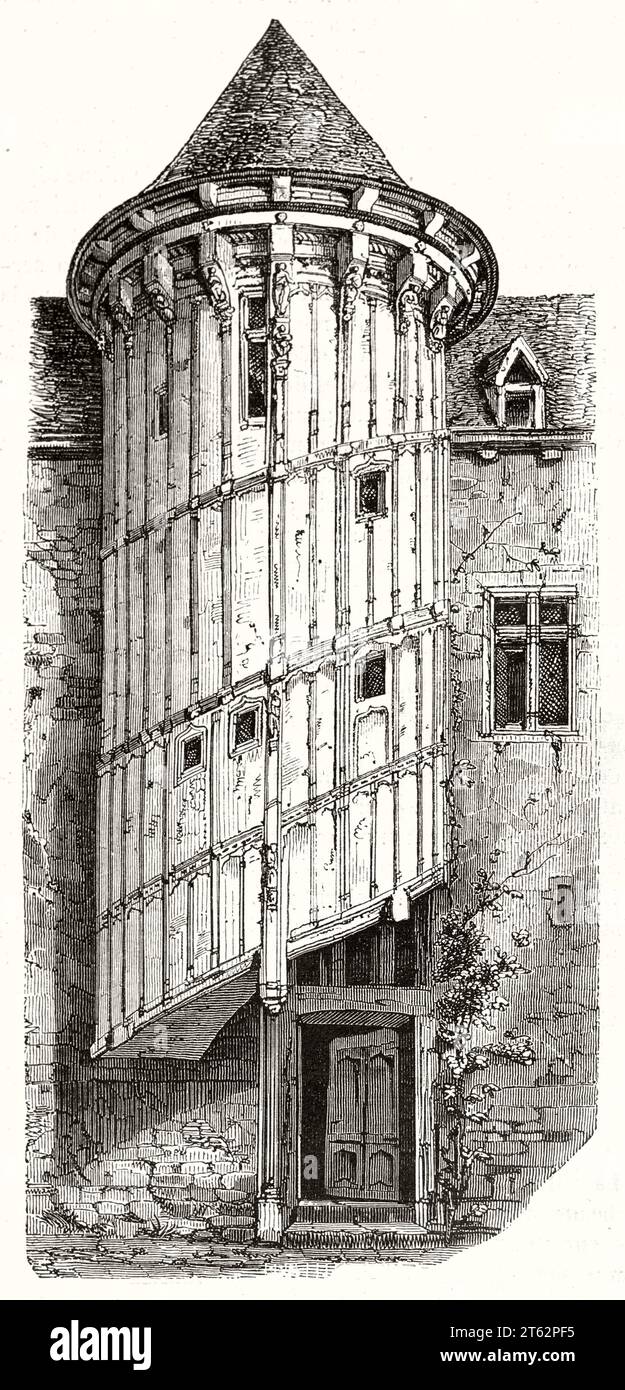 Vue ancienne de la tour d'escalier du vieux palais, Chartres, France. Par auteur non identifié, publ. Sur magasin pittoresque, Paris, 1849 Banque D'Images
