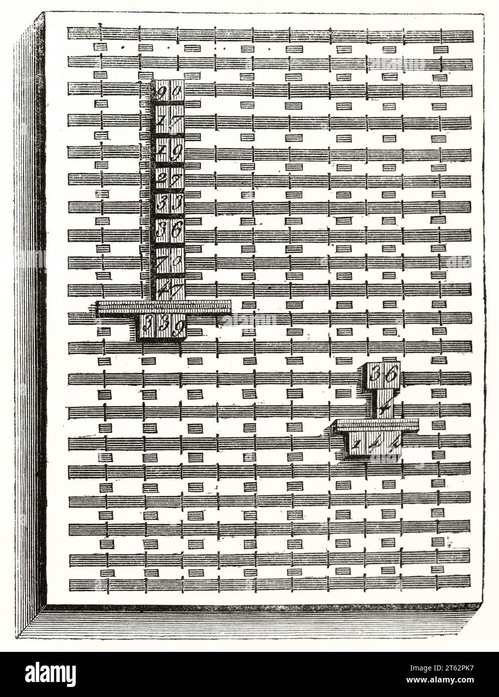 Ancienne illustration de l'accessoire d'outil d'écriture pour enseigner aux aveugles. Par auteur non identifié, publ. Sur magasin pittoresque, Paris, 1849 Banque D'Images