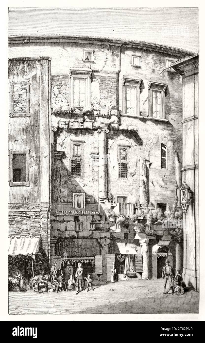 Vue ancienne du Théâtre de Marcellus, Rome. Par Best et Leloir, publ. Sur magasin pittoresque, Paris, 1849 Banque D'Images
