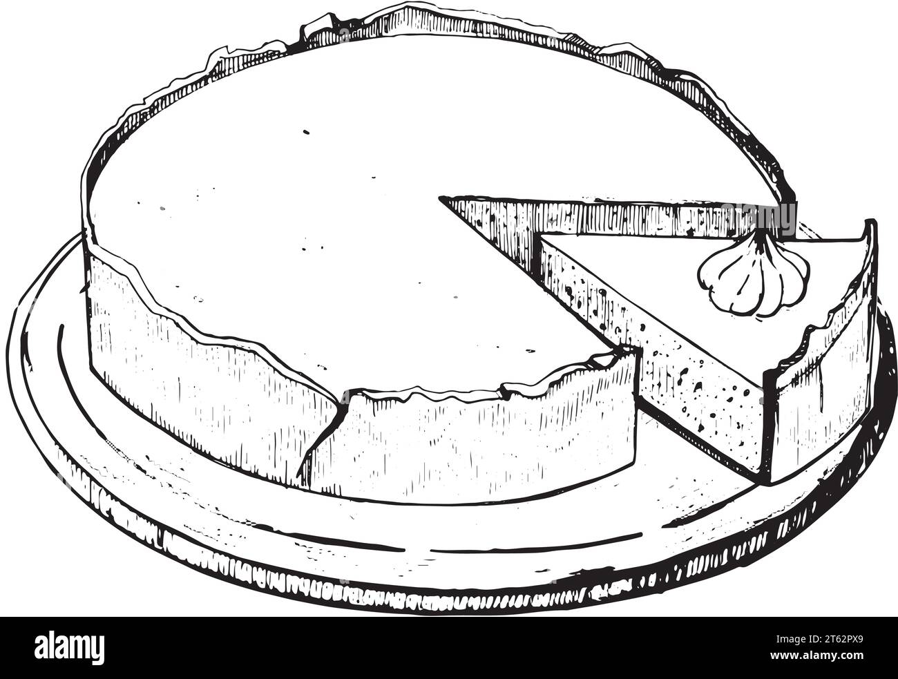 illustration vectorielle. Tarte à la citrouille dessinée en vecteur en noir sur fond blanc. Couper la tarte, morceau de tarte sur un fond blanc. Pour la cuisson, cuisine Illustration de Vecteur