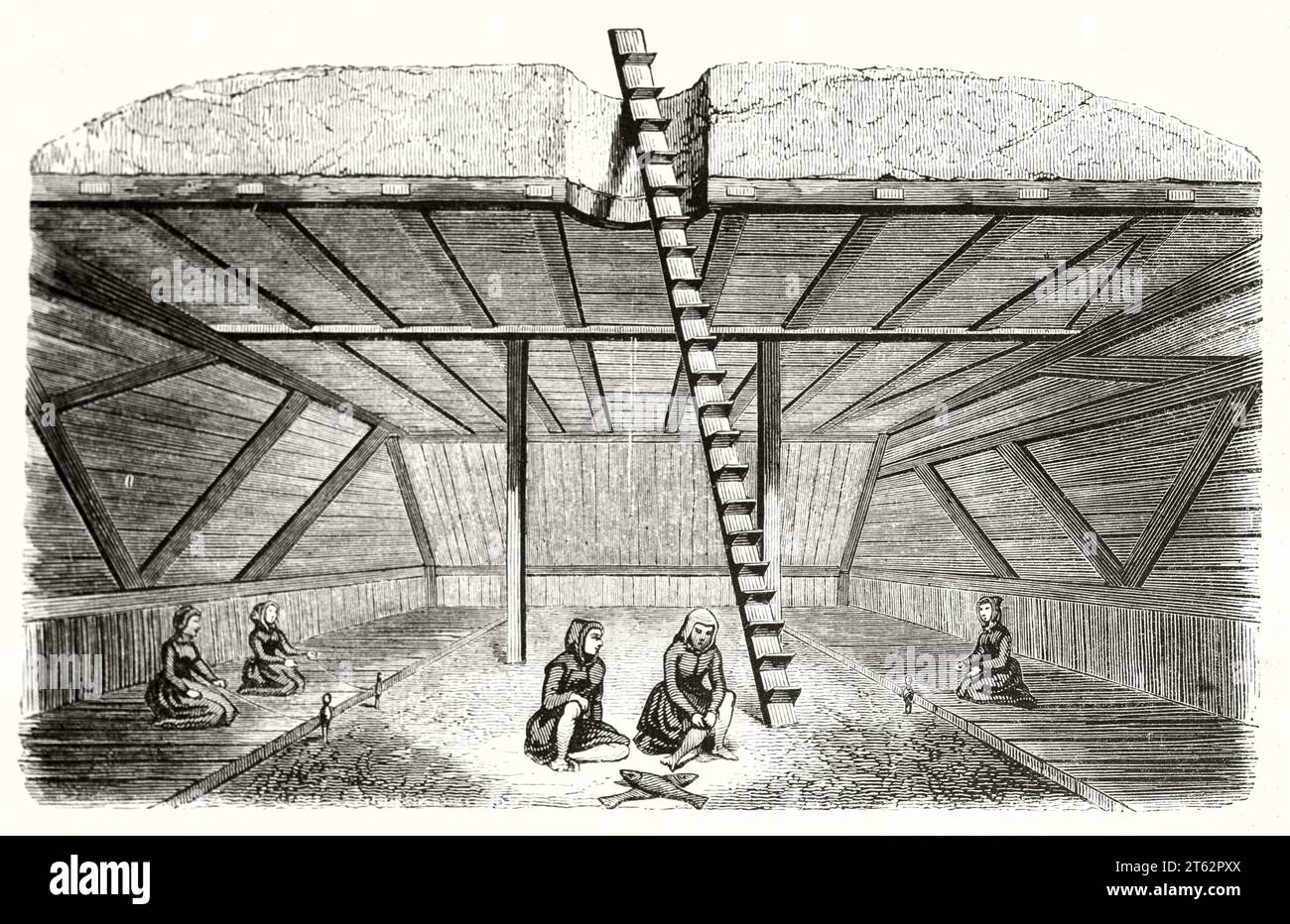 Vieille illustration de résidence d'hiver au Kamchatka. Par auteur non identifié, publ. Sur magasin pittoresque, Paris, 1849 Banque D'Images
