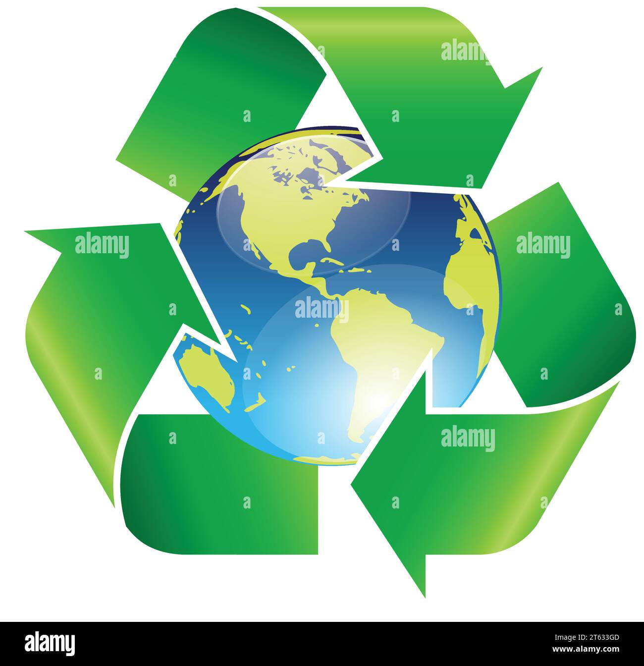 triangle vert recycler avec logo globe terrestre symbole vectoriel classique isolé sur fond blanc Illustration de Vecteur
