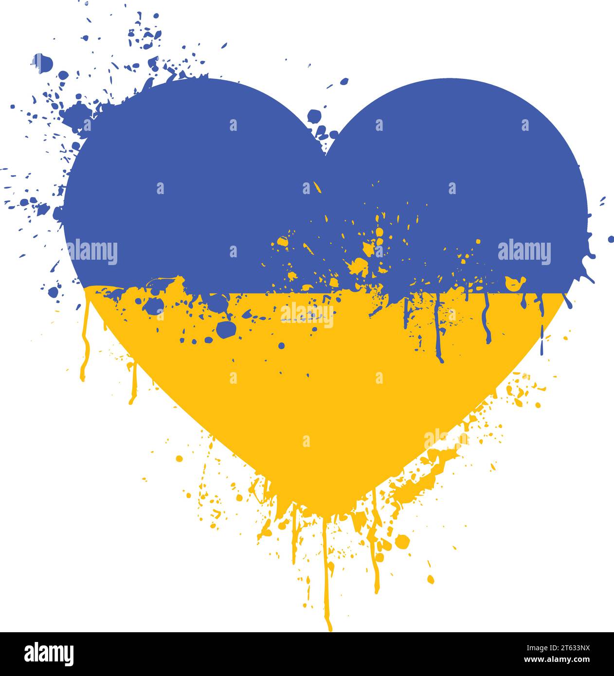 drapeau ukrainien de l'ukraine en symbole de forme de coeur d'amour avec vecteur d'icône de logo de éclaboussure de peinture isolé sur fond blanc Illustration de Vecteur