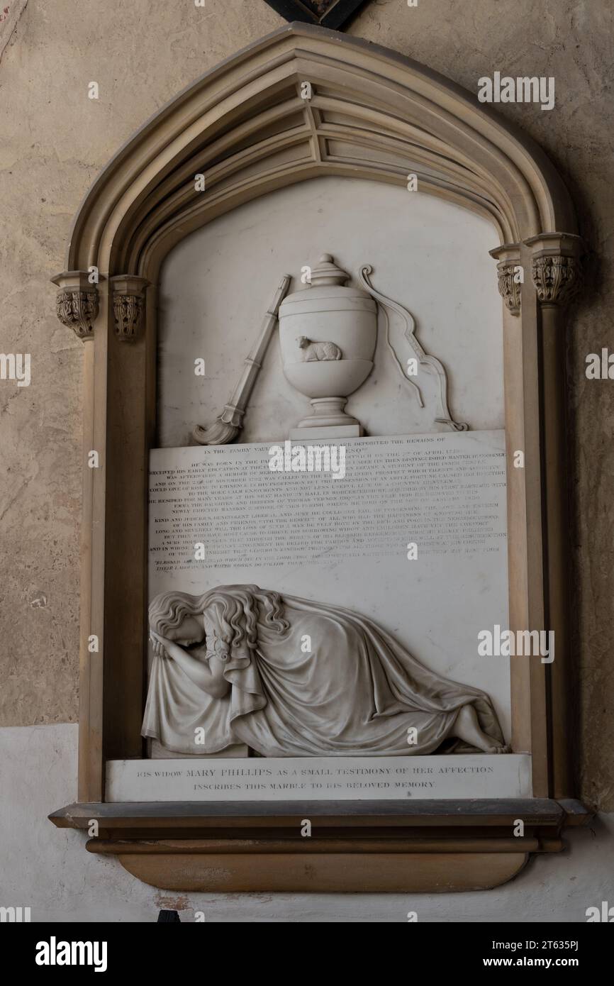 Monument John Phillips, St. Peter`s Church, Wootton Wawen, Warwickshire, Angleterre, Royaume-Uni Banque D'Images