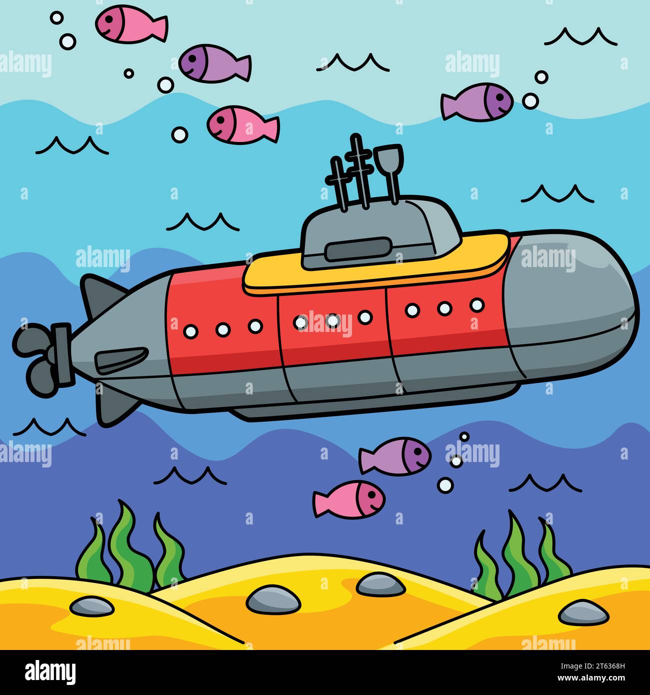 Illustration de dessin animé coloré sous-marin nucléaire Illustration de Vecteur
