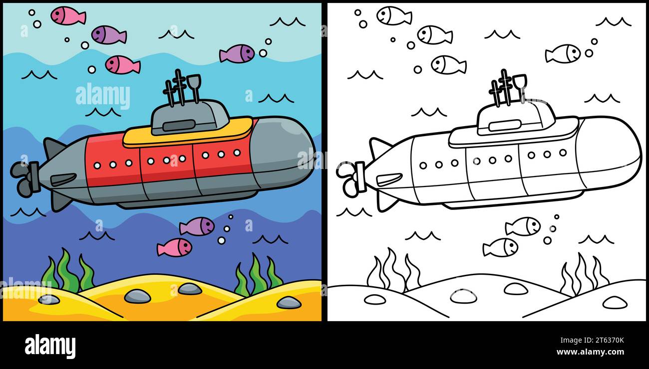 Illustration de la page à colorier sous-marine nucléaire Illustration de Vecteur
