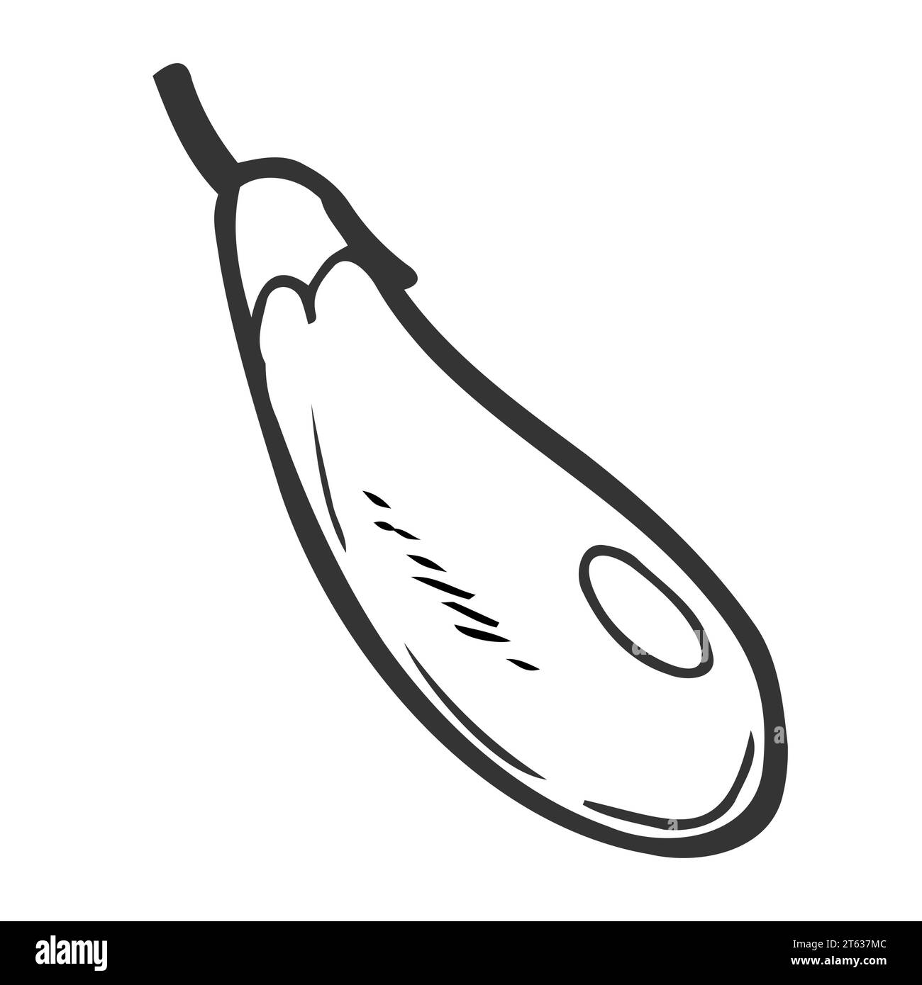 Aubergine dessinée à la main, une demi-aubergine et une tranche. Noir et blanc. Illustration vectorielle Illustration de Vecteur