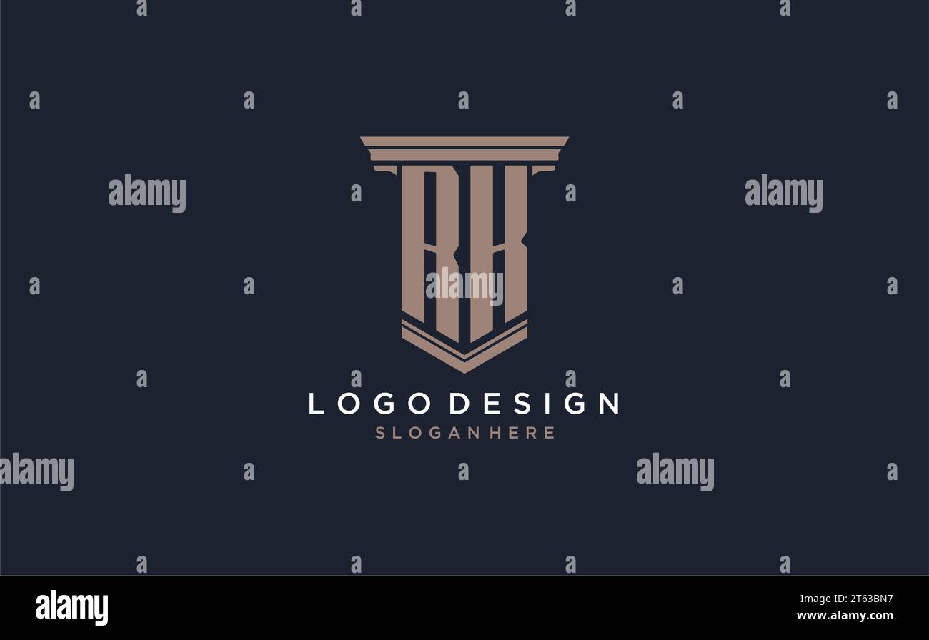 Logo initial RK avec style de pilier, idées de conception de logo de cabinet d'avocats de luxe inspiration Illustration de Vecteur