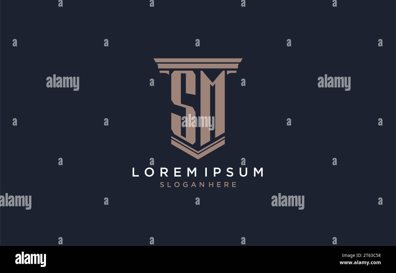 Logo initial SM avec style de pilier, idées de conception de logo de cabinet d'avocats de luxe inspiration Illustration de Vecteur