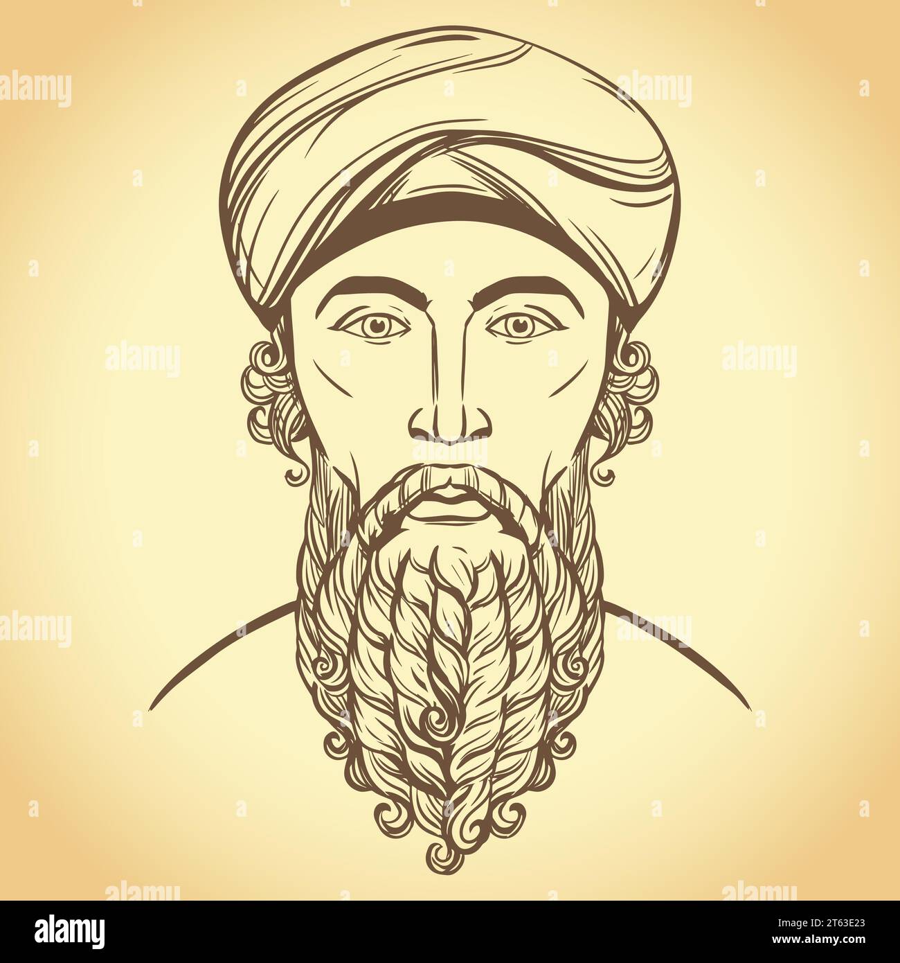 Zarathushtra est le fondateur spirituel de la religion du zoroastrisme. Portrait de l'ancien prophète iranien. Portrait vectoriel d'un homme persan. Bearde Illustration de Vecteur
