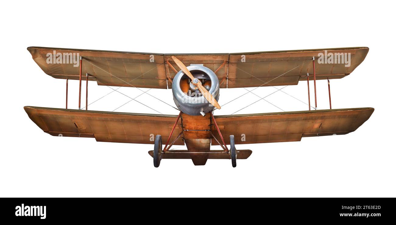 Vue de face d'un avion à impériale vintage isolé sur un fond blanc Banque D'Images