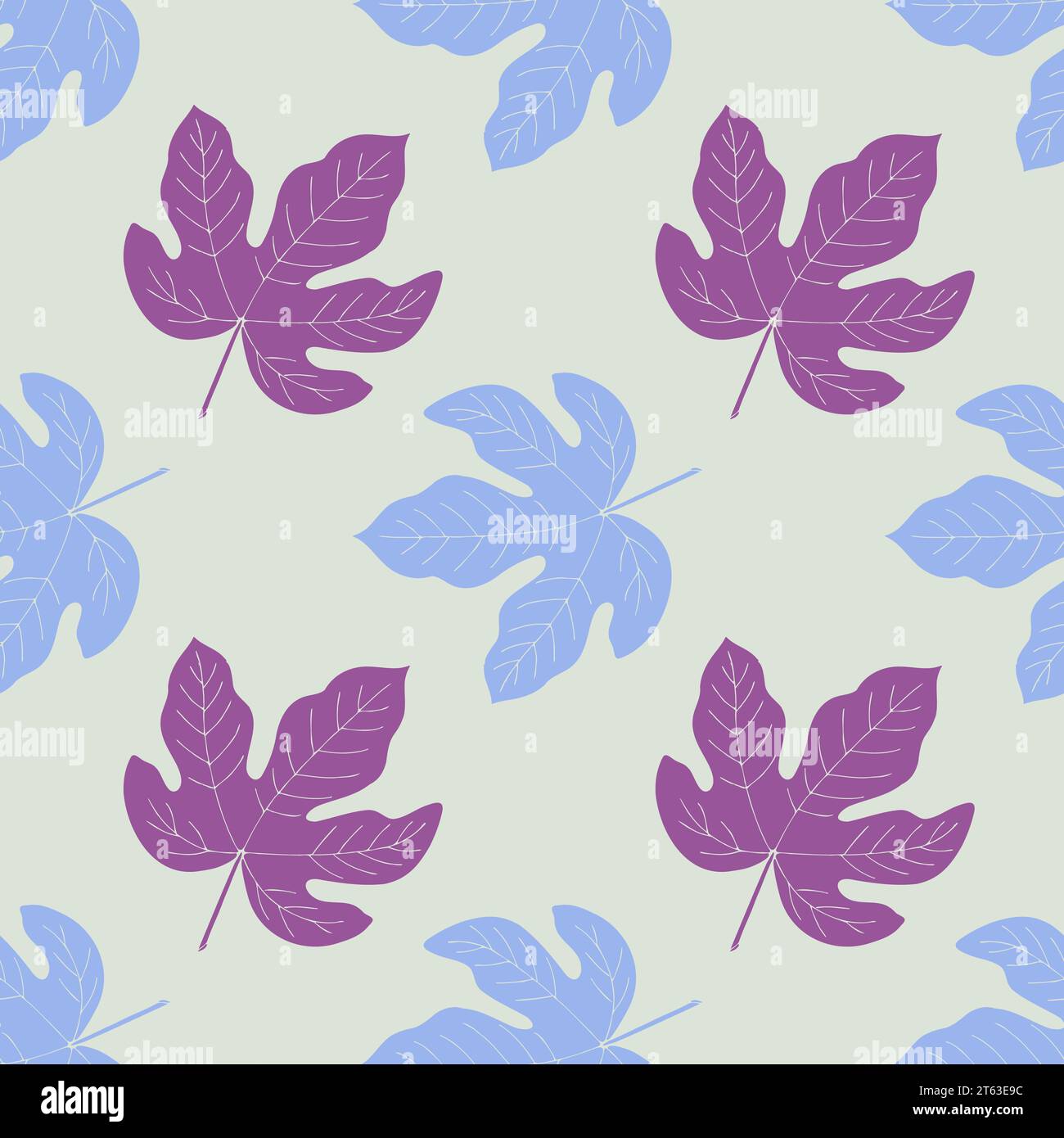 Motif sans couture de figues avec des feuilles dessinées à la main, des couleurs bleues et violettes. Illustration vectorielle Illustration de Vecteur