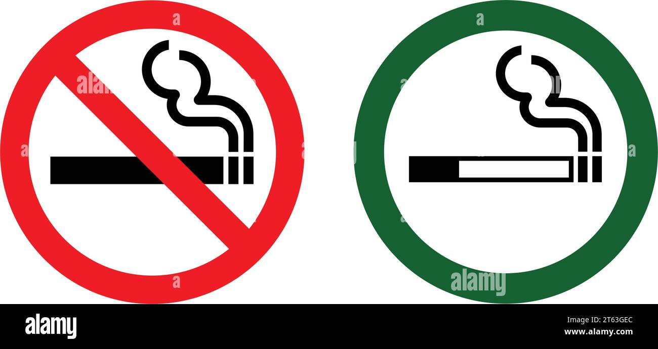 classique simple non-fumeur et symbole de signe de zone fumeur rouge vert vecteur noir et blanc isolé sur fond transparent Illustration de Vecteur