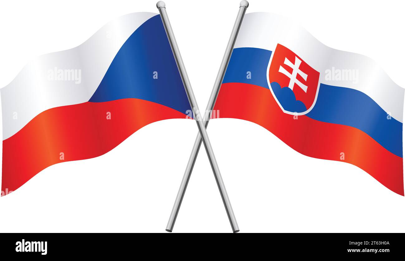 tchéquie tchéquie tchèque et slovaquie drapeaux dans la relation alliance ou contre le conflit croisés pôles de drapeau vecteur isolé sur fond transparent Illustration de Vecteur