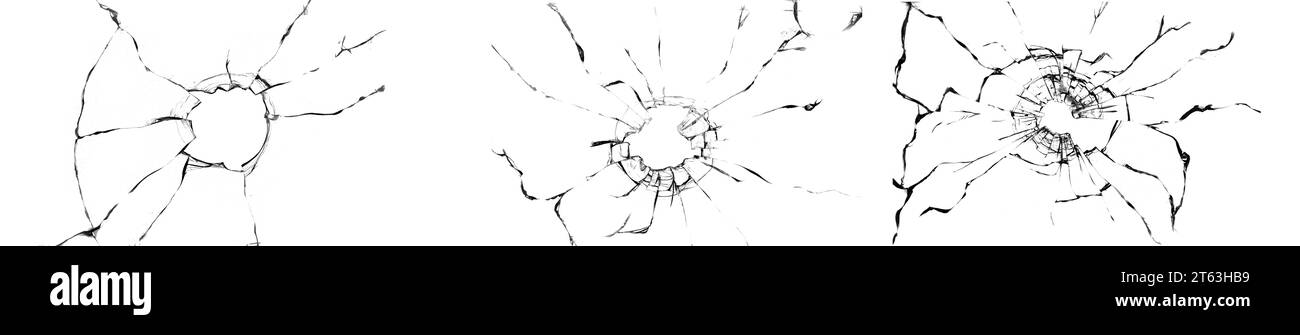 Grande collection de fissures de verre cassé sur fond noir. Concept de plans sur la fenêtre pour la conception Banque D'Images