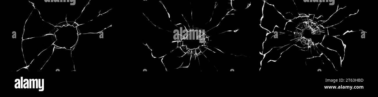 Grande collection de fissures de verre cassé sur fond noir. Concept de plans sur la fenêtre pour la conception Banque D'Images