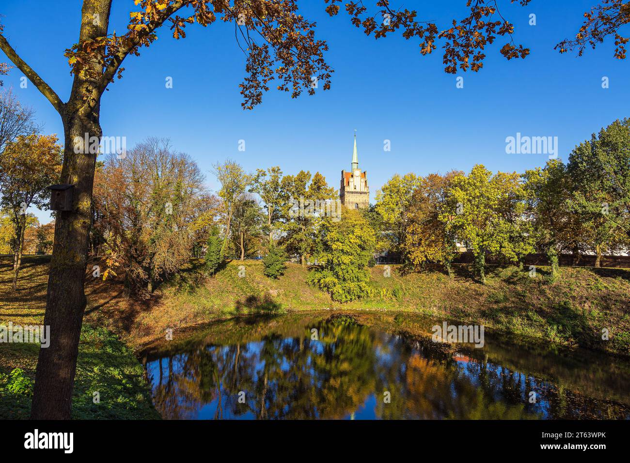 Vue sur le Teufelskuhle et le Kröpeliner Tor dans la ville hanséatique de Rostock à l'automne. Banque D'Images