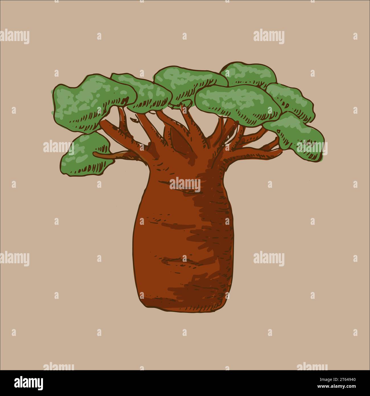 esquisse d'arbre de baobab dans un style rétro avec des couleurs Illustration de Vecteur
