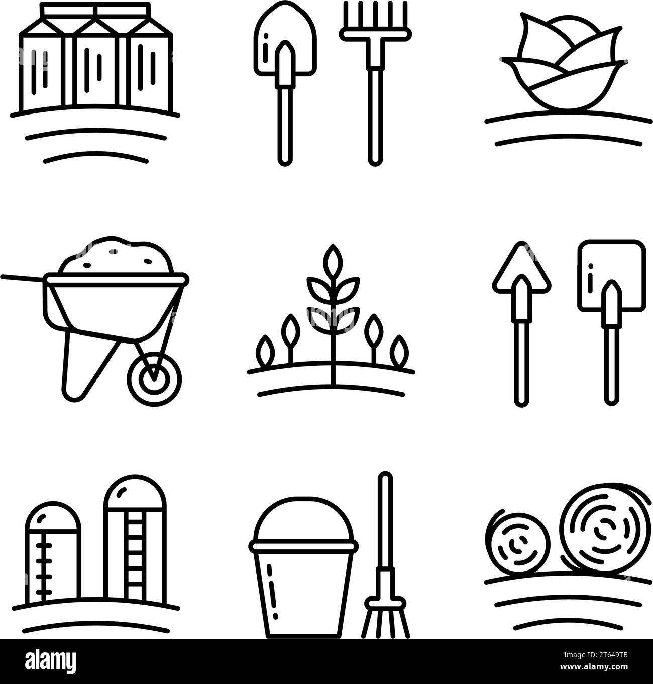 Jeu d'icônes de contour d'agriculture. Icônes vectorielles de contour d'agriculture. Symboles, logos ensemble d'illustrations. Graphiques simples vectoriels. Illustration de Vecteur