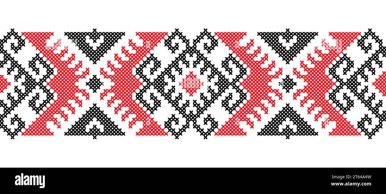 Motif de broderie ukrainienne pour textile, tissu, tissu. Modèle sans couture de vecteur, imprimer. Broderie folklorique ukrainienne, ornement ethnique. Pixel art Illustration de Vecteur