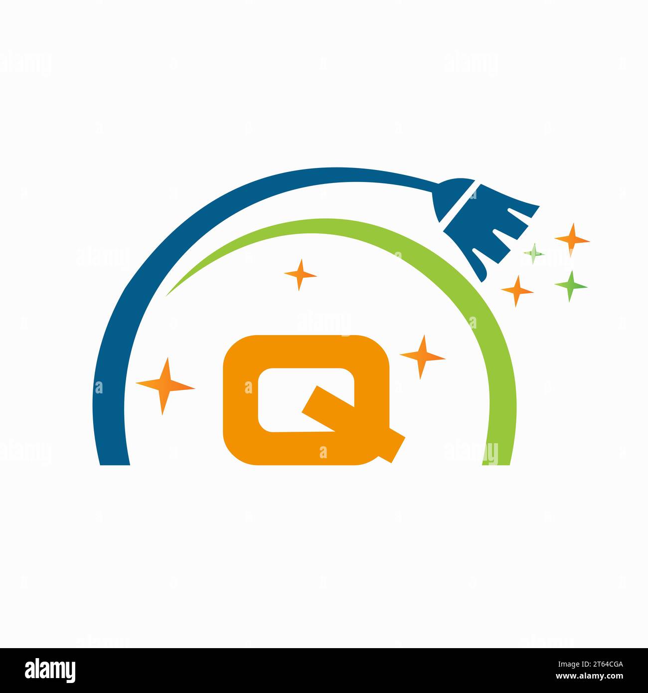 Logo et symbole de nettoyage sur la lettre Q, panneau de nettoyage de la maison Illustration de Vecteur