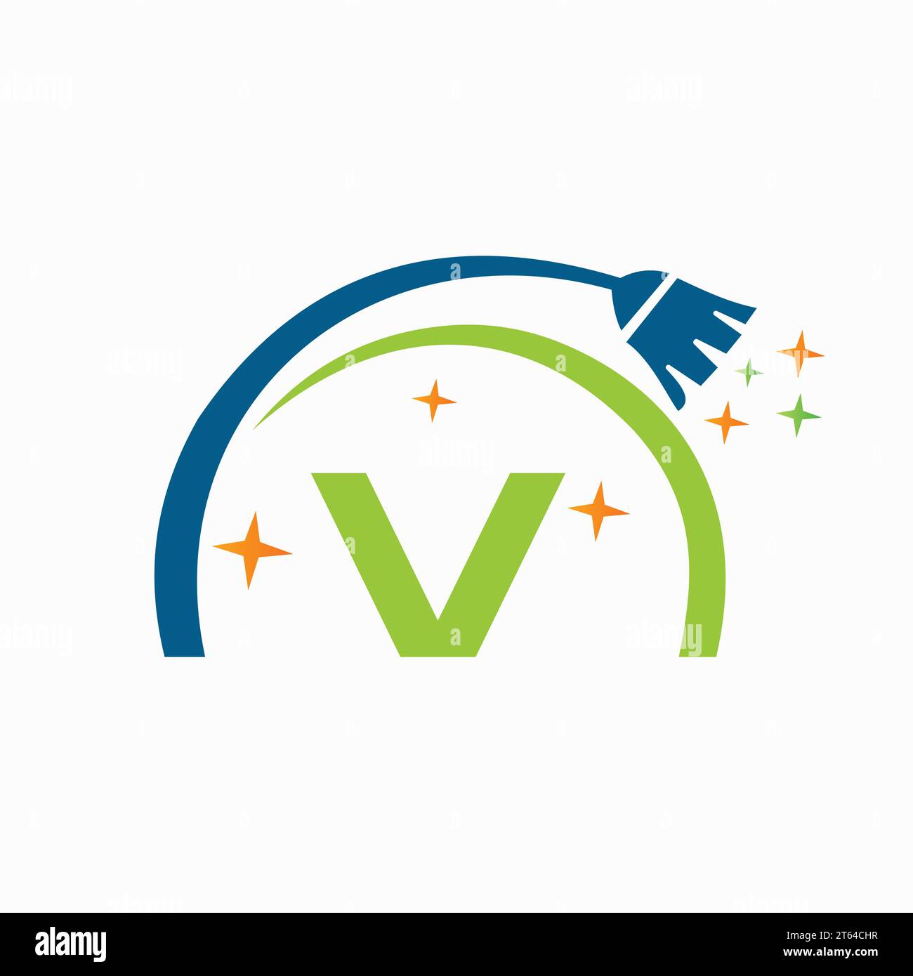 Logo et symbole de nettoyage sur la lettre V, panneau de nettoyage de la maison Illustration de Vecteur