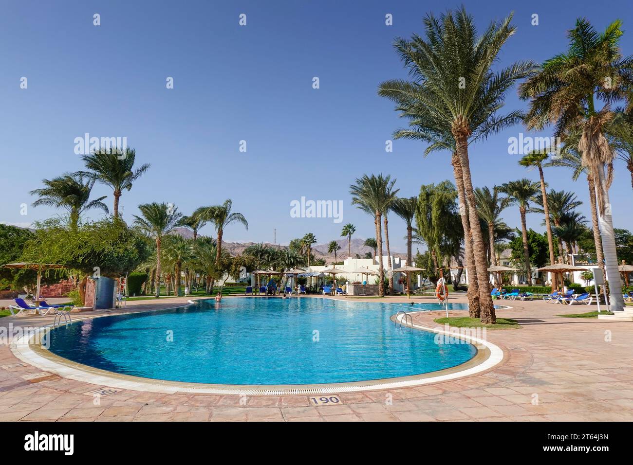 Hotelzimmer, Simmingpool, Palmen, Hotelanlage Tirana, South Dahab, Sinaï, Ägypten Banque D'Images