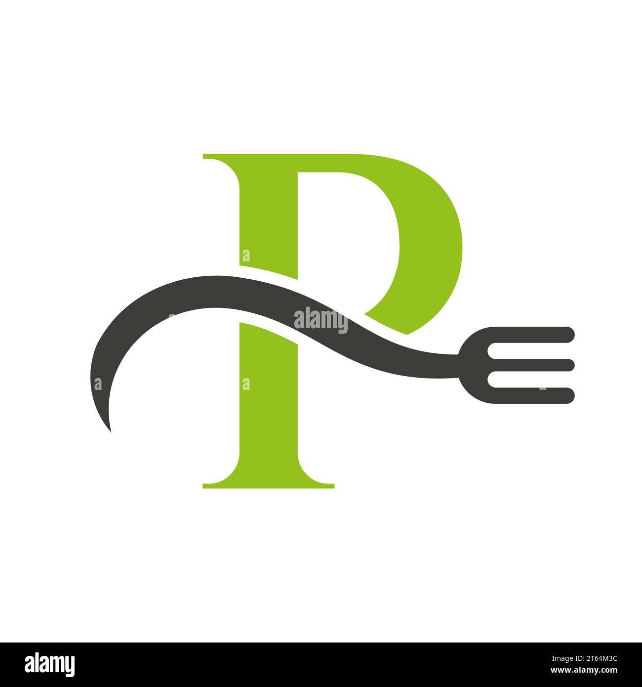 Concept de logo de restaurant de lettre P avec modèle de vecteur de fourche Illustration de Vecteur